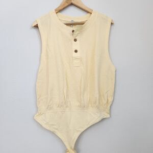 Free People Cream Sleeveless Henley Bodysuit 100% cotton NWT | Size L